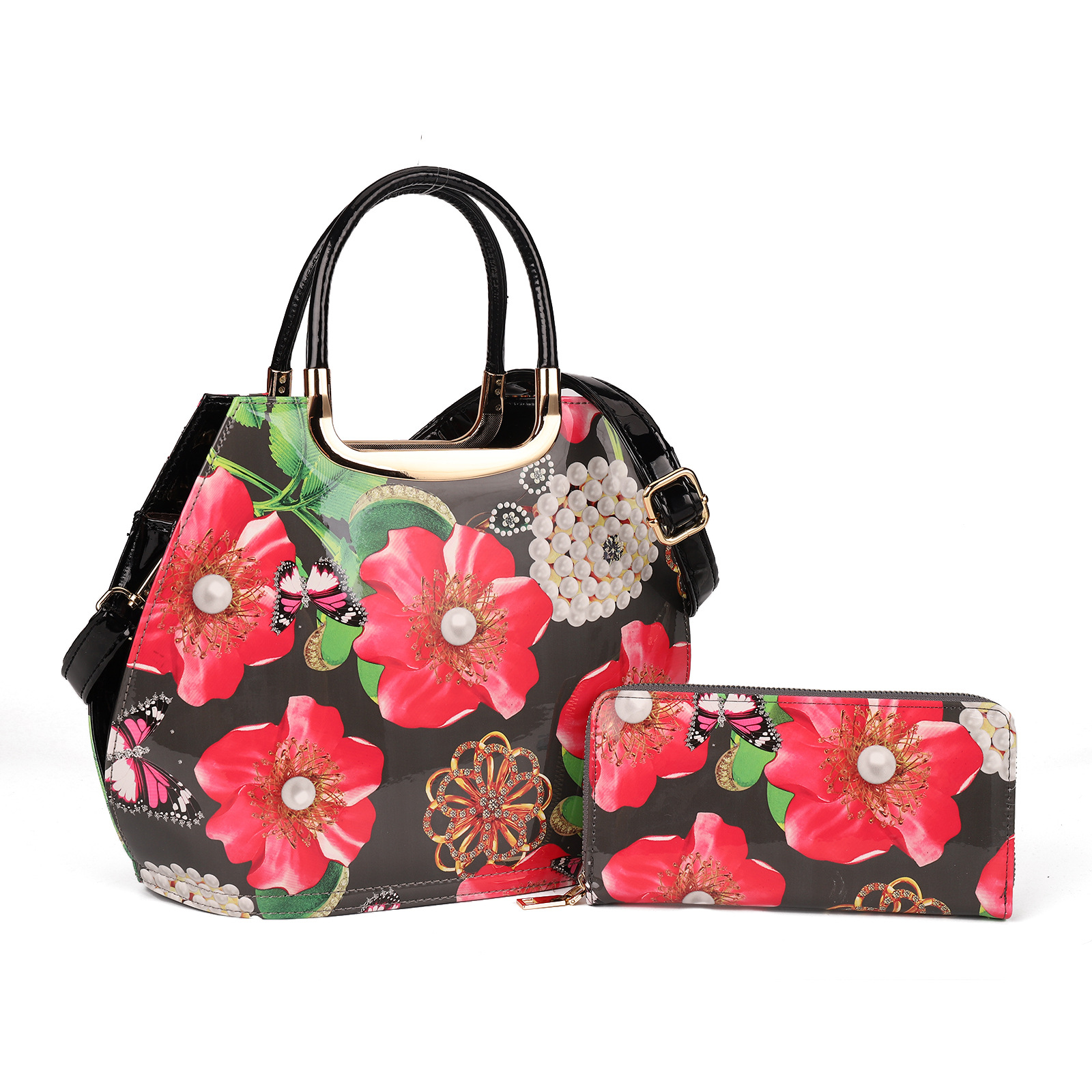 Patent Leather Shiny Wallet Set Tote A24