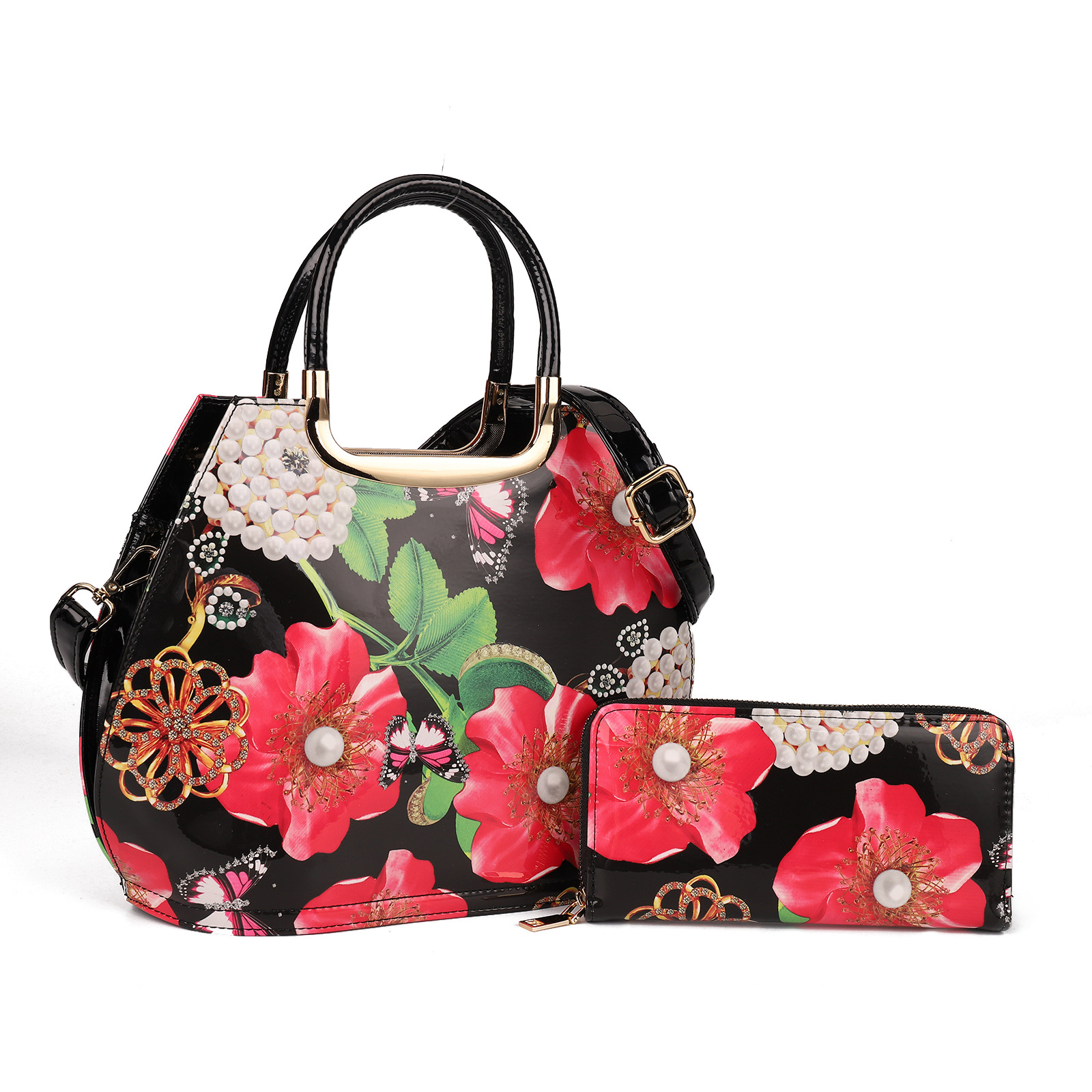 Patent Leather Shiny Wallet Set Tote A24