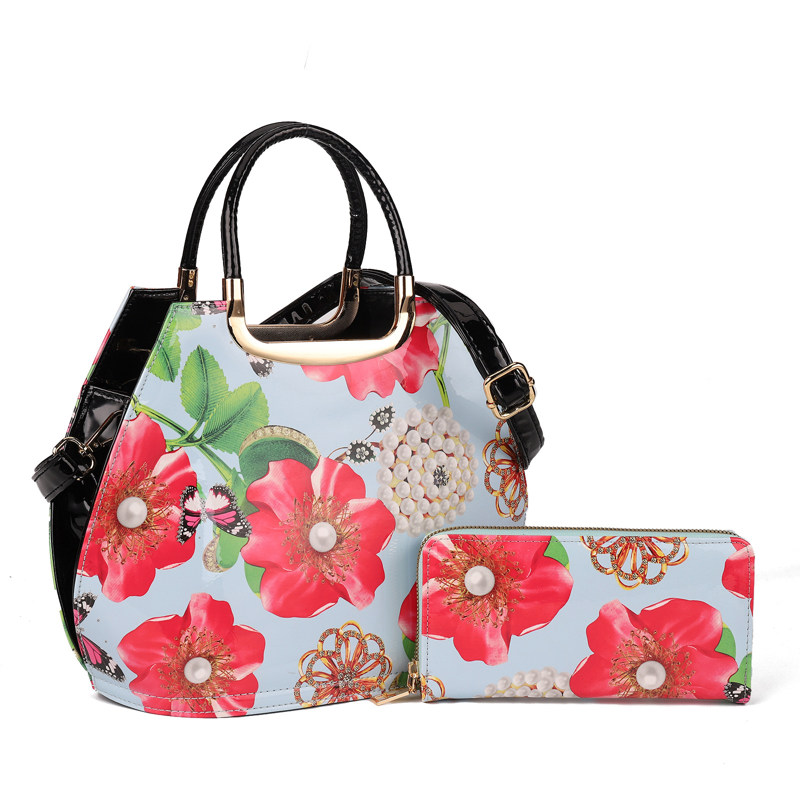 Patent Leather Shiny Wallet Set Tote A24