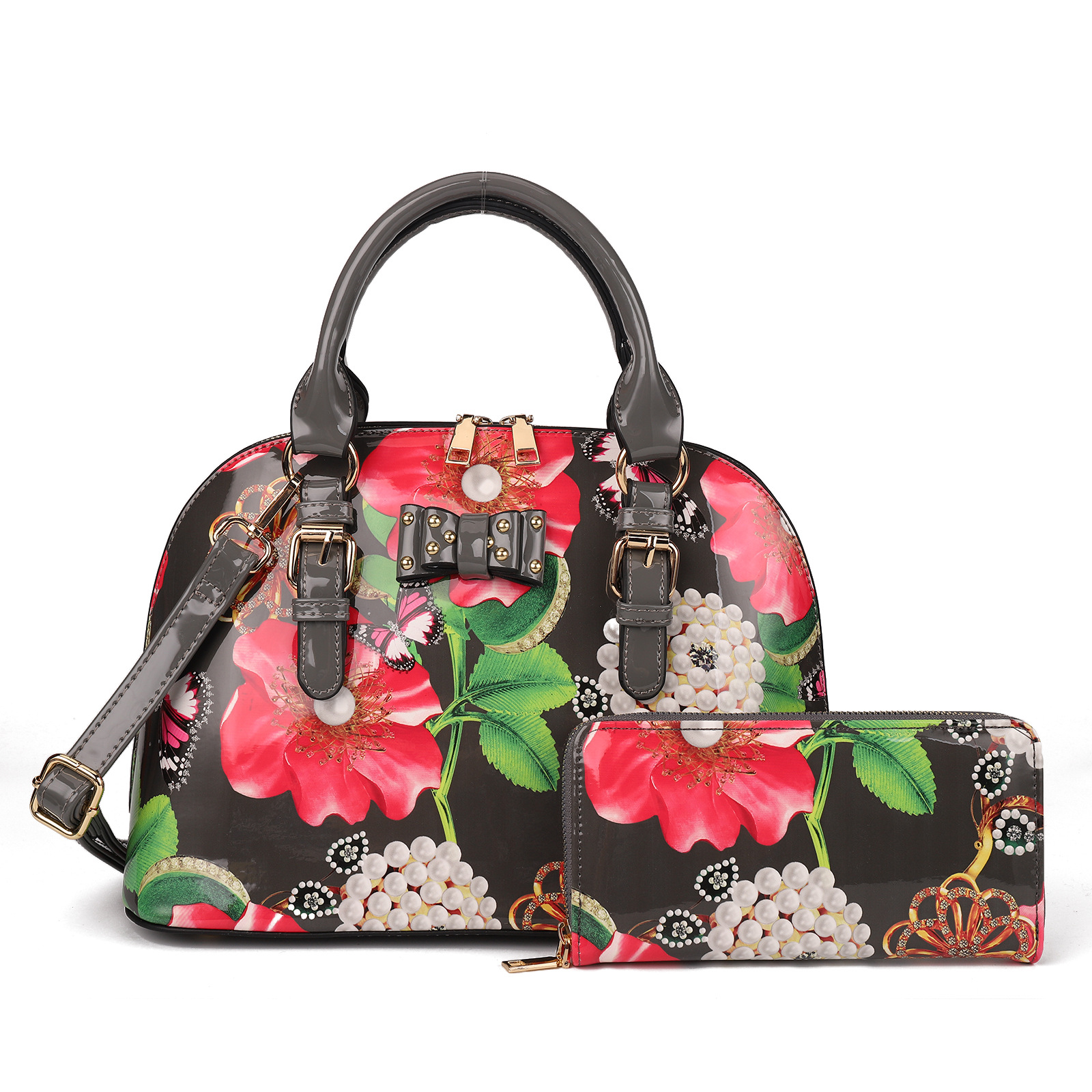 Patent Leather Print Shell Bag A23