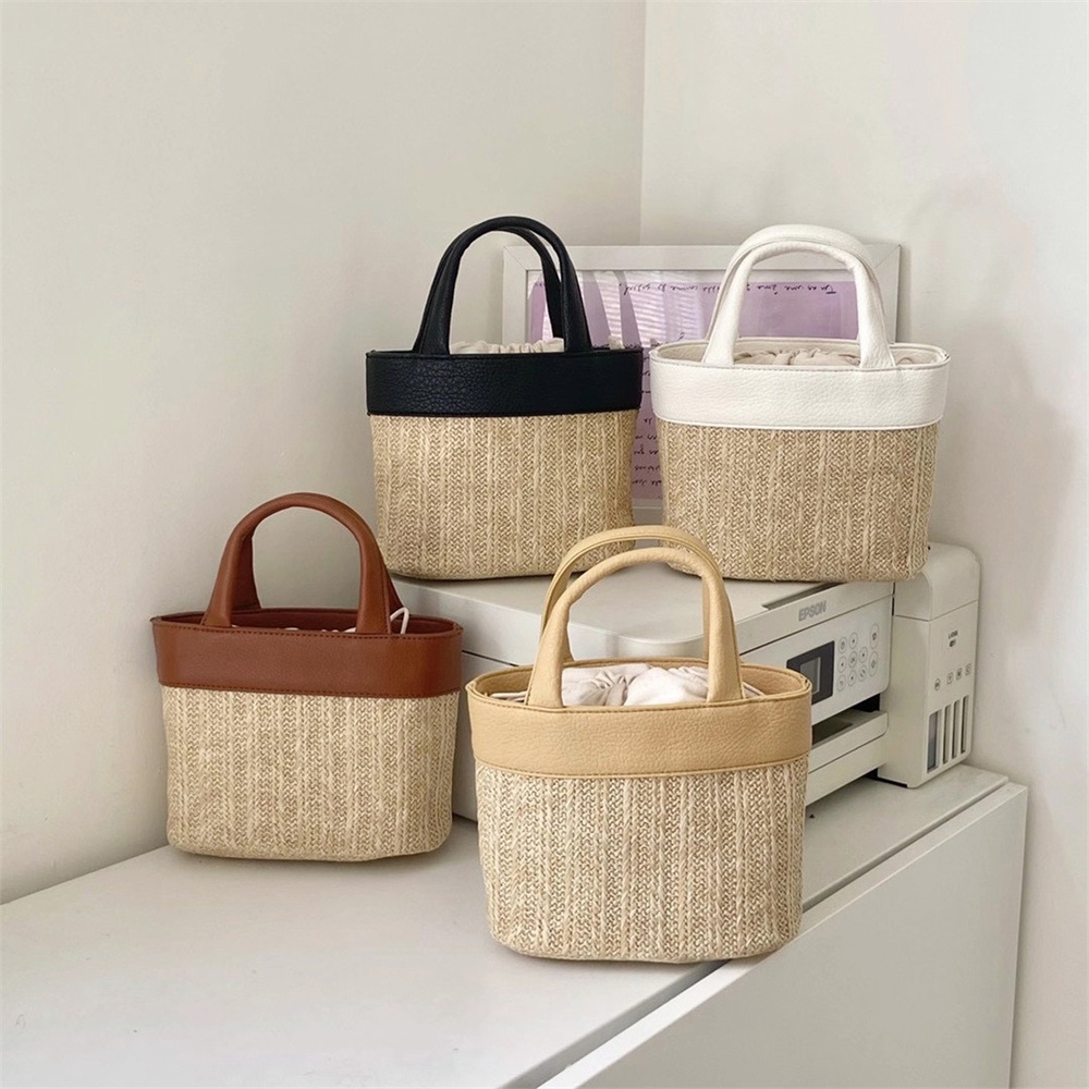 Niche Design Splicing Straw Bag Handbag A35