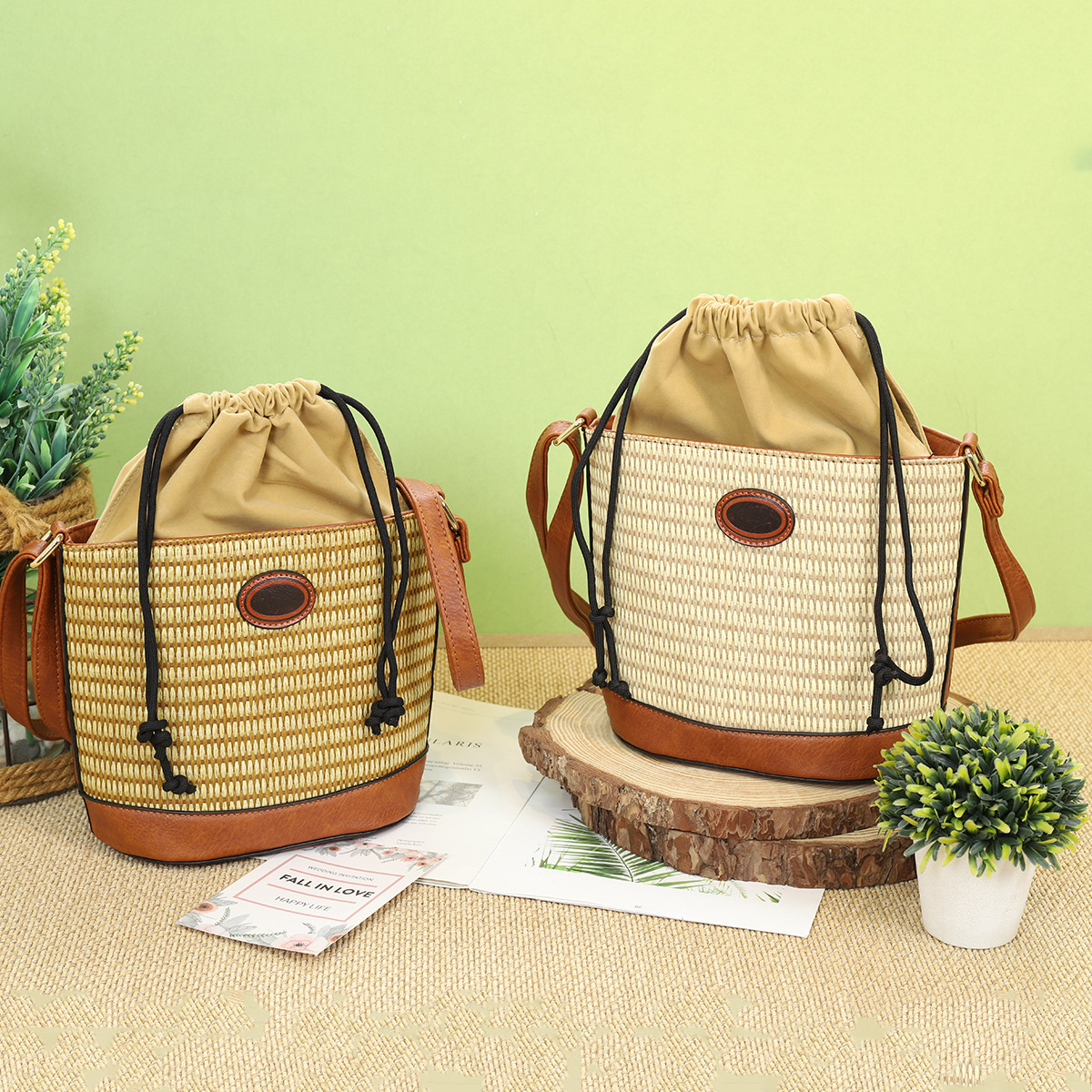 Niche Design Splicing Straw Bag Handbag A35