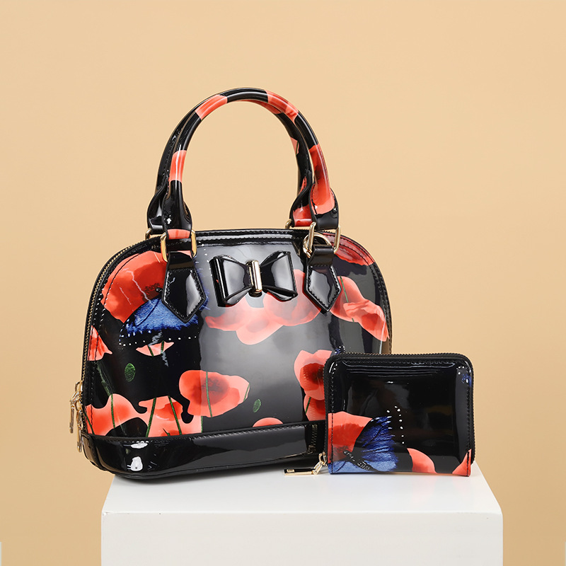 Patent Leather Glossy Printed Shell Handbag A60