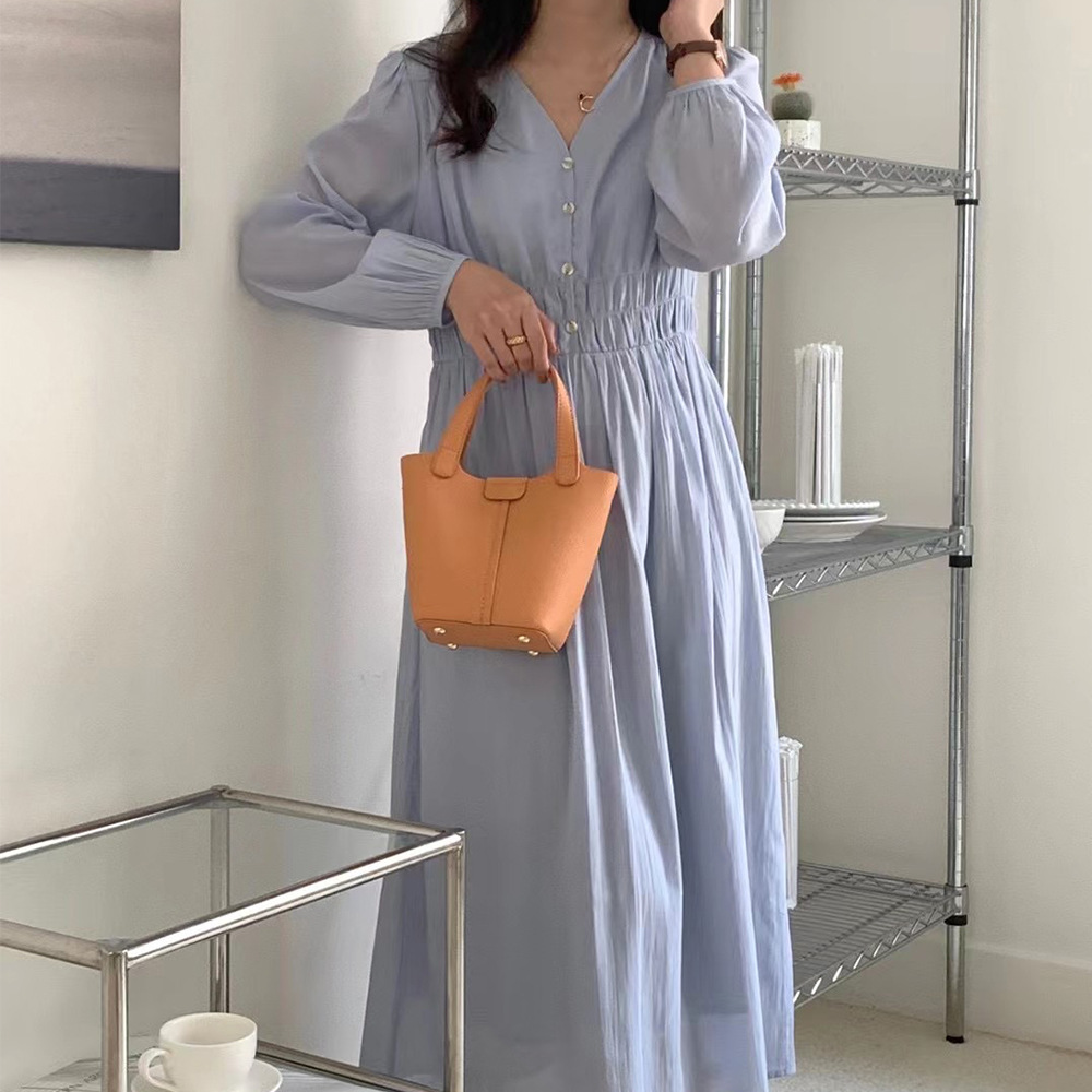 Portable Solid Color French Bucket Bag A68