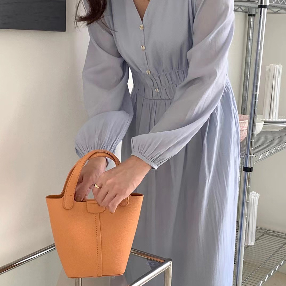 Portable Solid Color French Bucket Bag A68